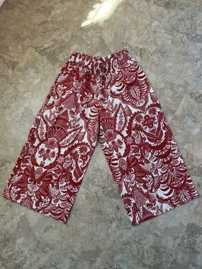 Anthropologie Copper and Cream Cropped Linen Paisley Print Wide-Leg Pants MP